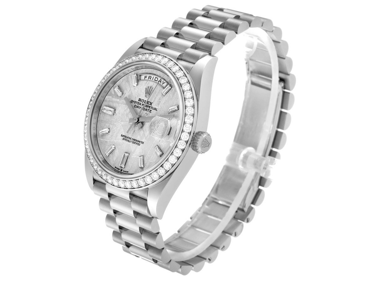 White gold Rolex Day-Date 40 President 228349 with meteorite diamond dial, whole watch with President bracelet